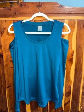 Calia Teal Cold-Shoulder Workout Top